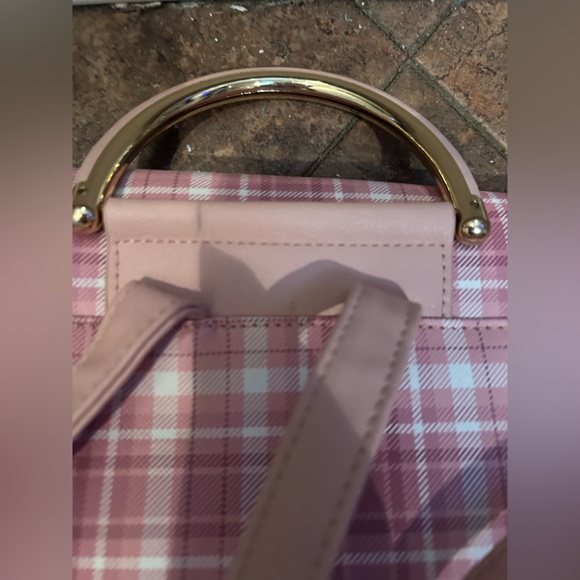 Pink white gold check plaid gingham Lolita backpack cottage bag - Picture 8 of 9